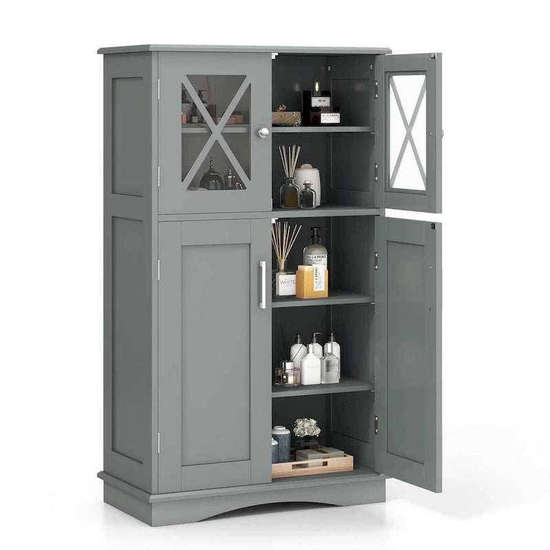 Meuble de rangement pour salle de bain, armoire de rangement en lin avec portes et