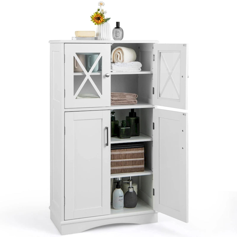 Meuble de rangement pour salle de bain, armoire de rangement en lin avec portes et