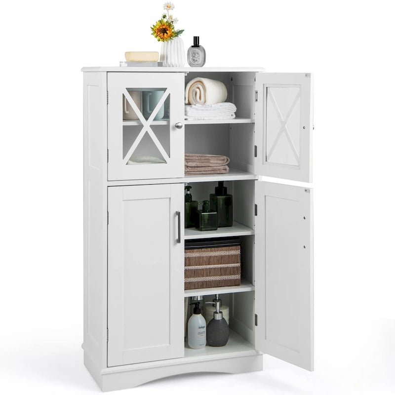 Meuble de rangement pour salle de bain, armoire de rangement en lin avec portes et