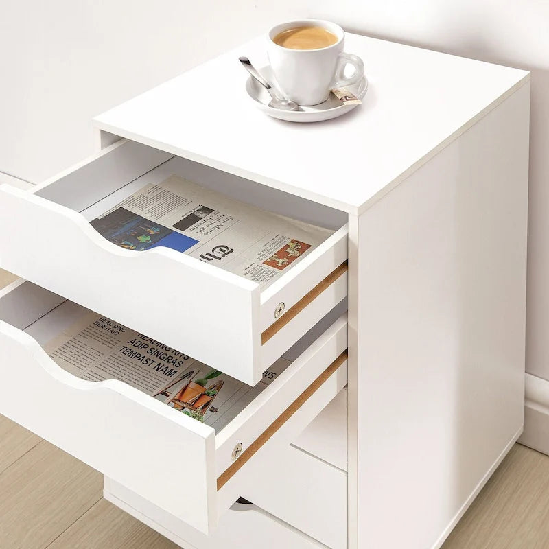 Commode à 5 tiroirs, commode de rangement en bois avec roulettes, organisateur de rangement pour travaux manuels et unité de rangement de bureau avec tiroirs