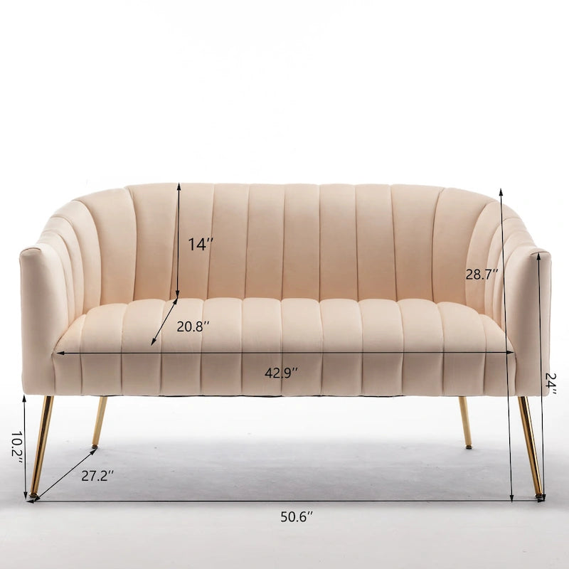 Canapé Loveseat 2 places confortable et glamour moderne avec pieds en métal (50) et dossier capitonné incurvé