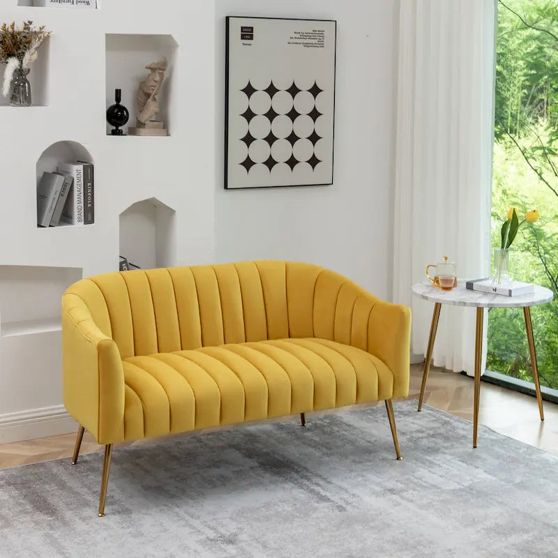 Canapé Loveseat 2 places confortable et glamour moderne avec pieds en métal (50) et dossier capitonné incurvé