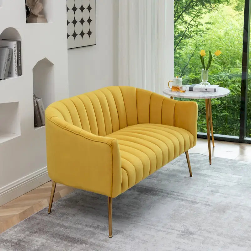 Canapé Loveseat 2 places confortable et glamour moderne avec pieds en métal (50) et dossier capitonné incurvé