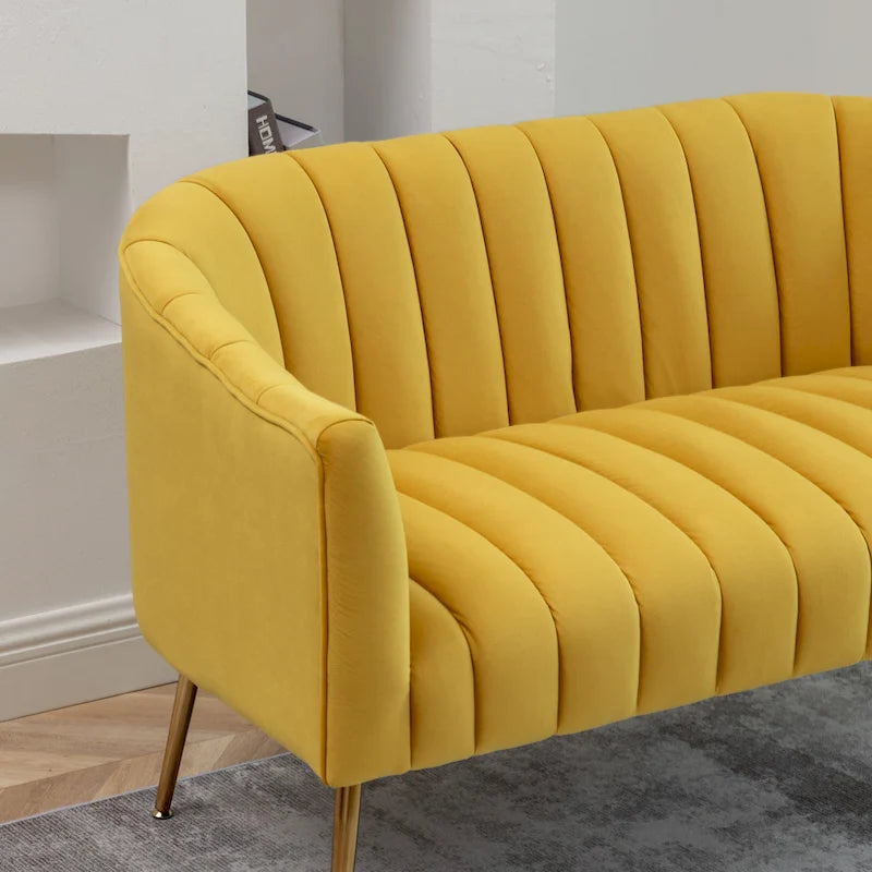 Canapé Loveseat 2 places confortable et glamour moderne avec pieds en métal (50) et dossier capitonné incurvé