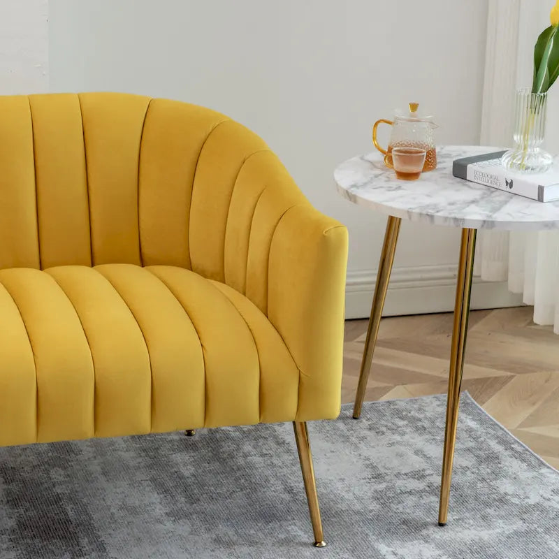 Canapé Loveseat 2 places confortable et glamour moderne avec pieds en métal (50) et dossier capitonné incurvé