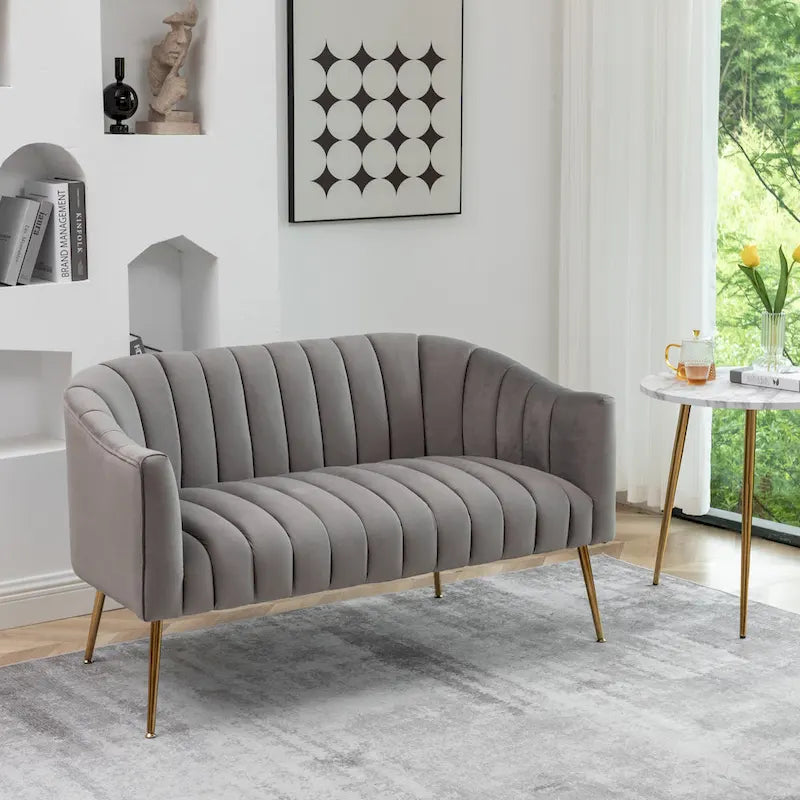 Canapé Loveseat 2 places confortable et glamour moderne avec pieds en métal (50) et dossier capitonné incurvé