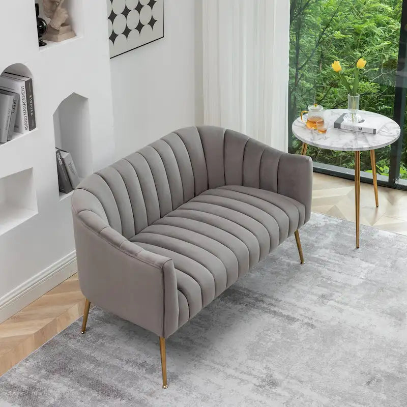 Canapé Loveseat 2 places confortable et glamour moderne avec pieds en métal (50) et dossier capitonné incurvé