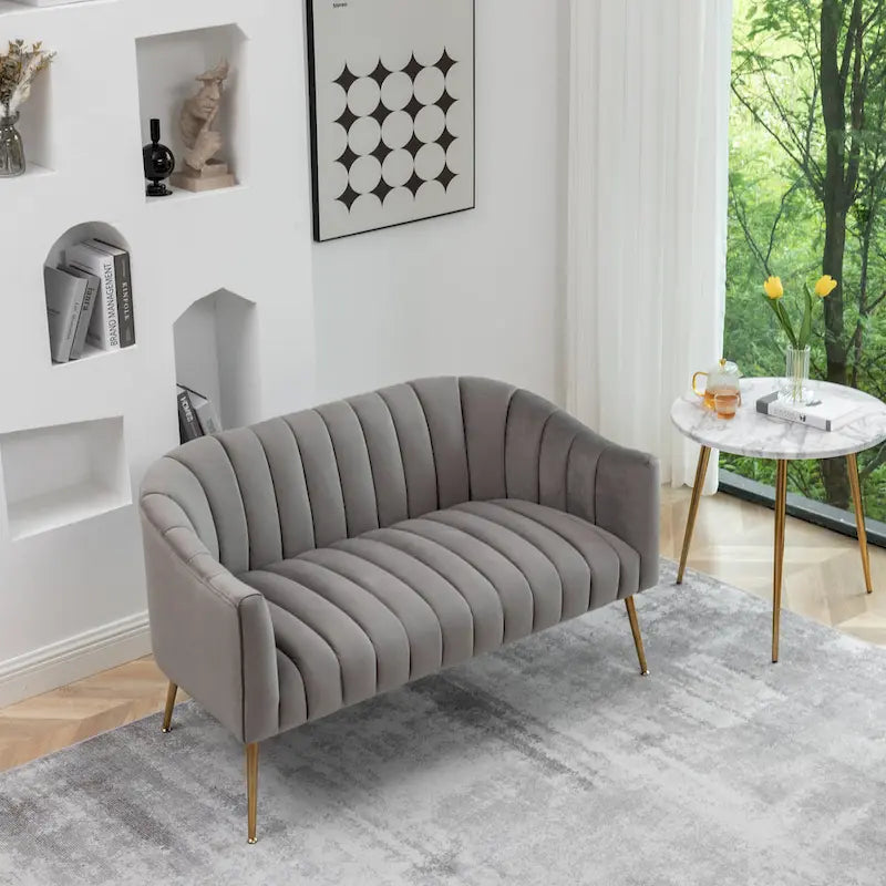 Canapé Loveseat 2 places confortable et glamour moderne avec pieds en métal (50) et dossier capitonné incurvé