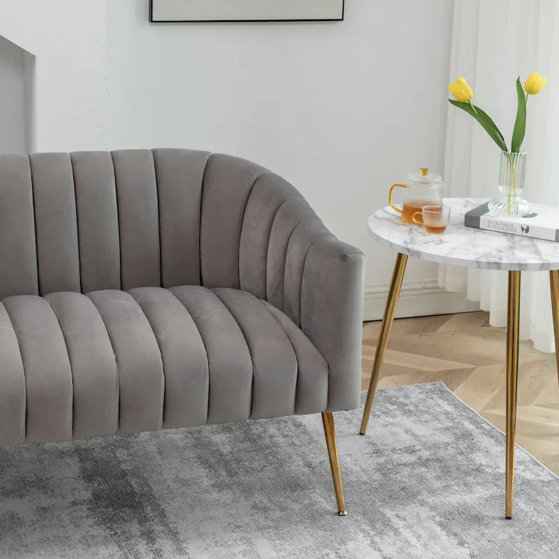 Canapé Loveseat 2 places confortable et glamour moderne avec pieds en métal (50) et dossier capitonné incurvé