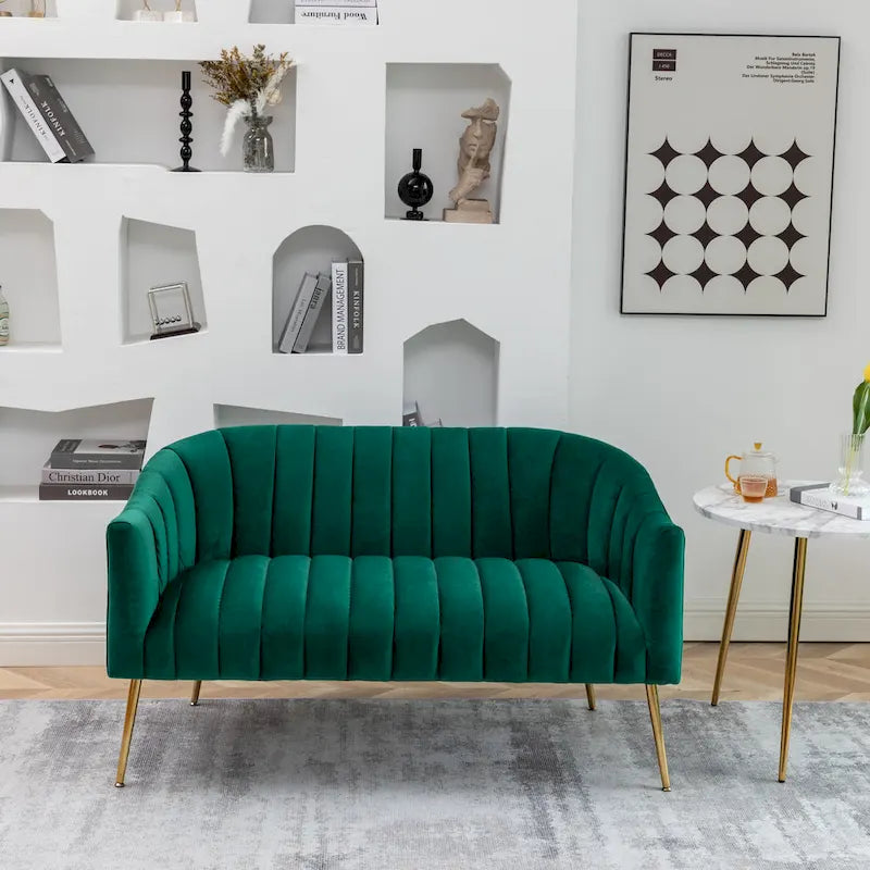 Canapé Loveseat 2 places confortable et glamour moderne avec pieds en métal (50) et dossier capitonné incurvé
