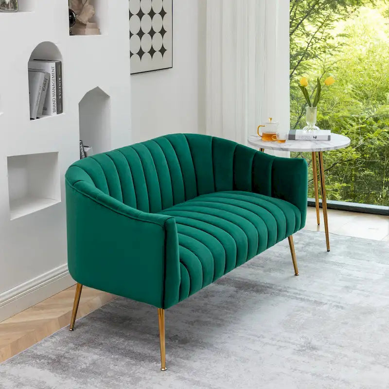 Canapé Loveseat 2 places confortable et glamour moderne avec pieds en métal (50) et dossier capitonné incurvé
