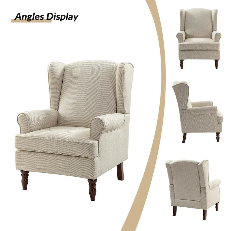Fauteuil à oreilles traditionnel en tissu avec pieds tournés