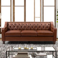 Canapé large de style transitionnel en cuir véritable de 209 cm avec garniture cloutée et dossier capitonné