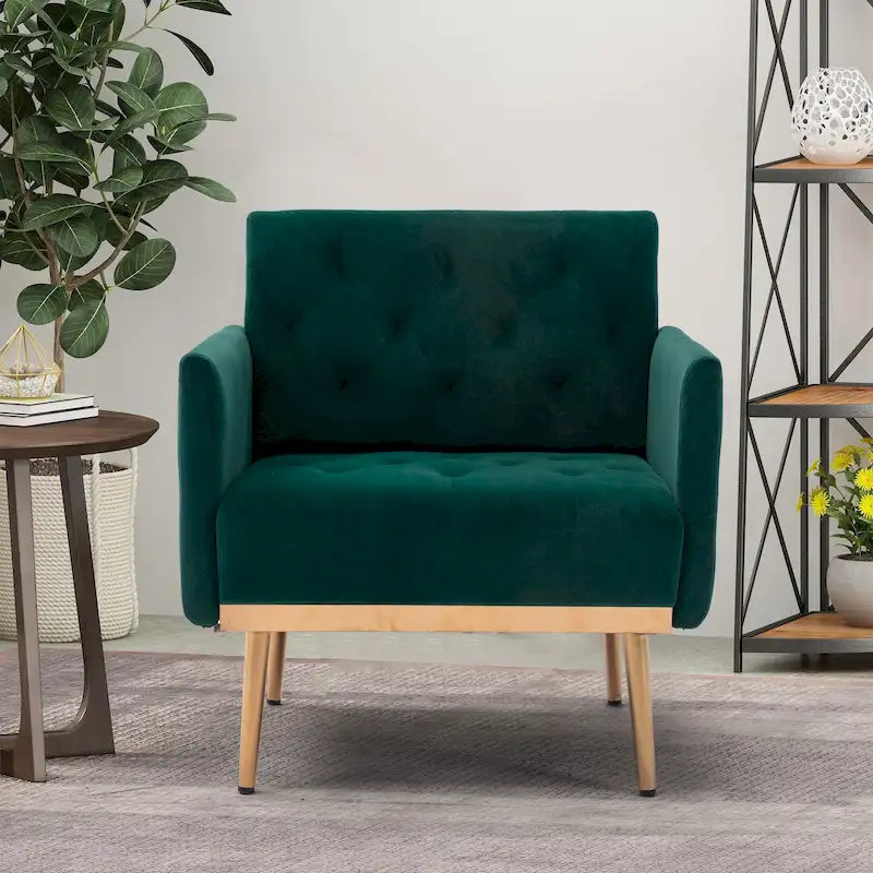 Fauteuil d'appoint capitonné en velours avec pieds dorés