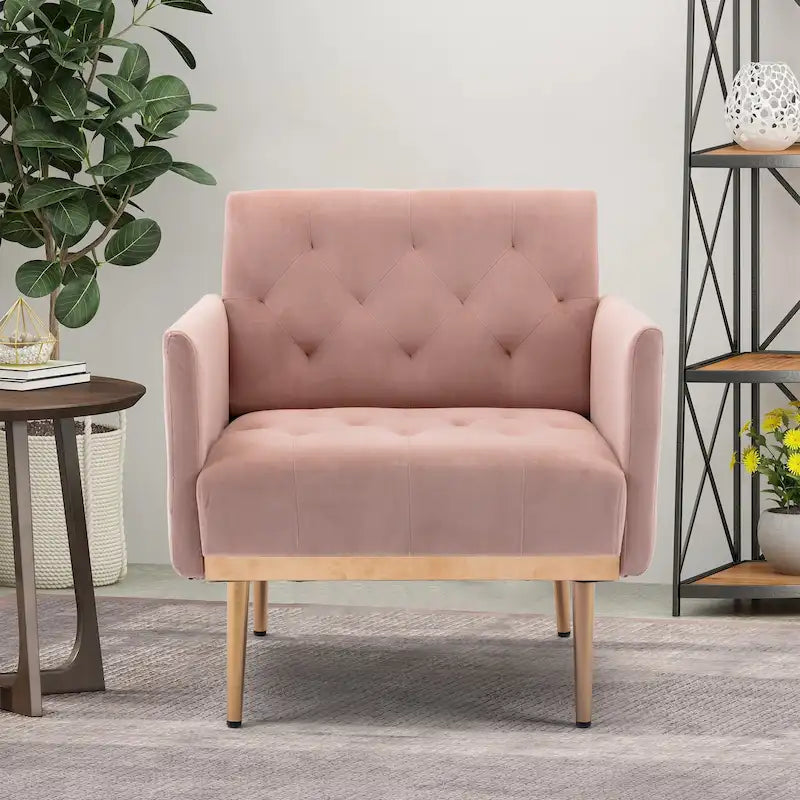 Fauteuil d'appoint capitonné en velours avec pieds dorés