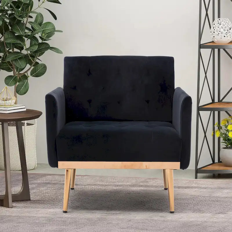Fauteuil d'appoint capitonné en velours avec pieds dorés