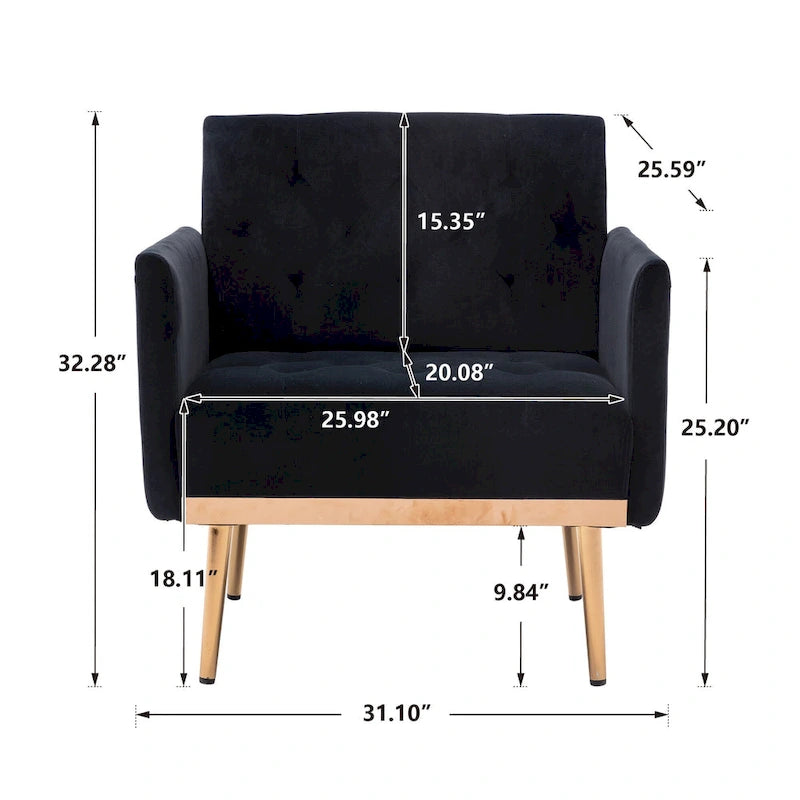 Fauteuil d'appoint capitonné en velours avec pieds dorés