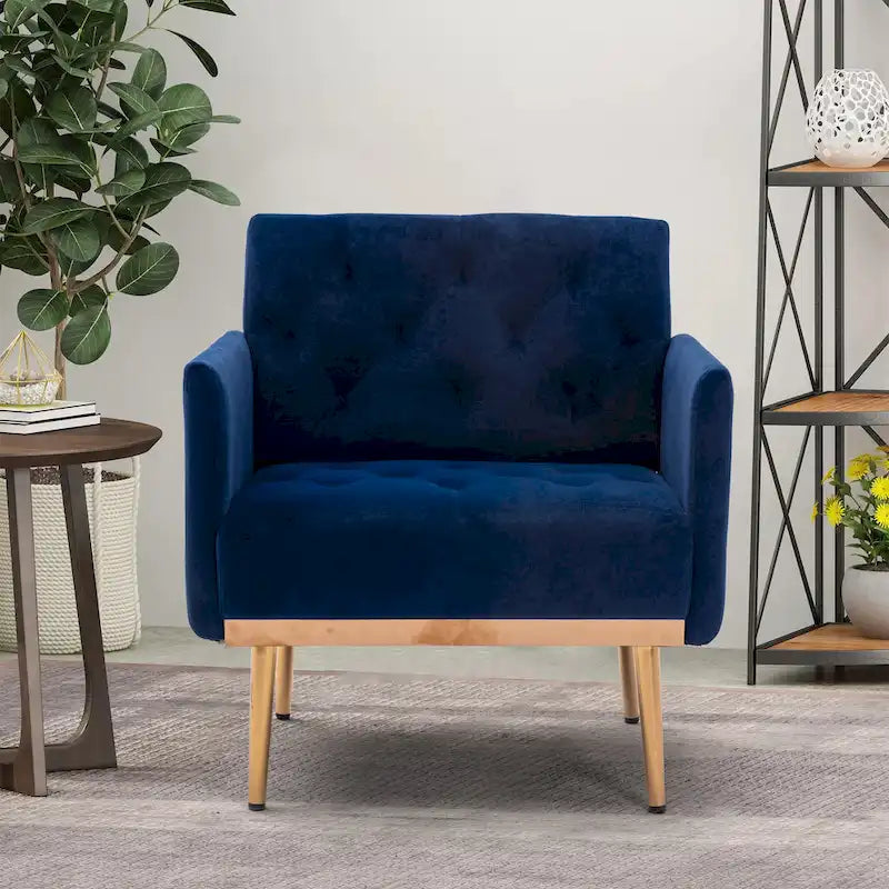 Fauteuil d'appoint capitonné en velours avec pieds dorés