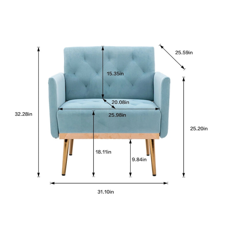 Fauteuil d'appoint capitonné en velours avec pieds dorés