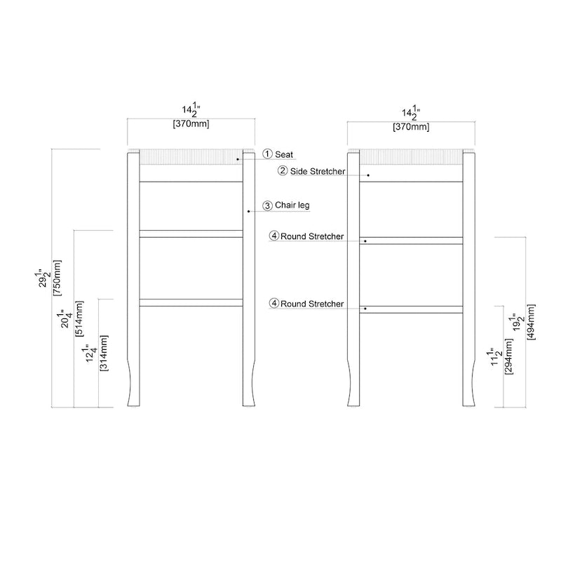 Tabouret de bar carré tressé de 74 cm