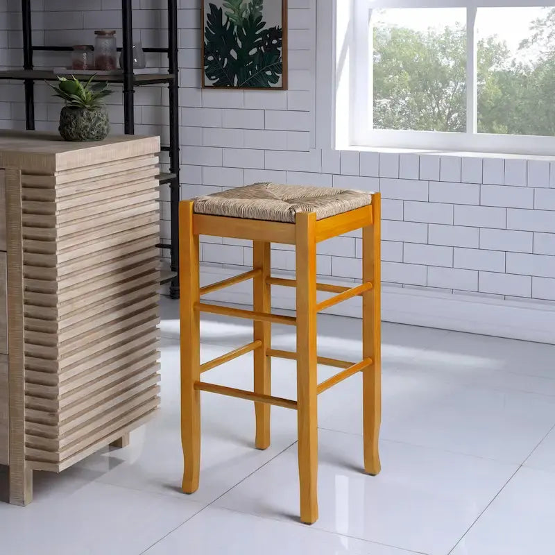 Tabouret de bar carré tressé de 74 cm