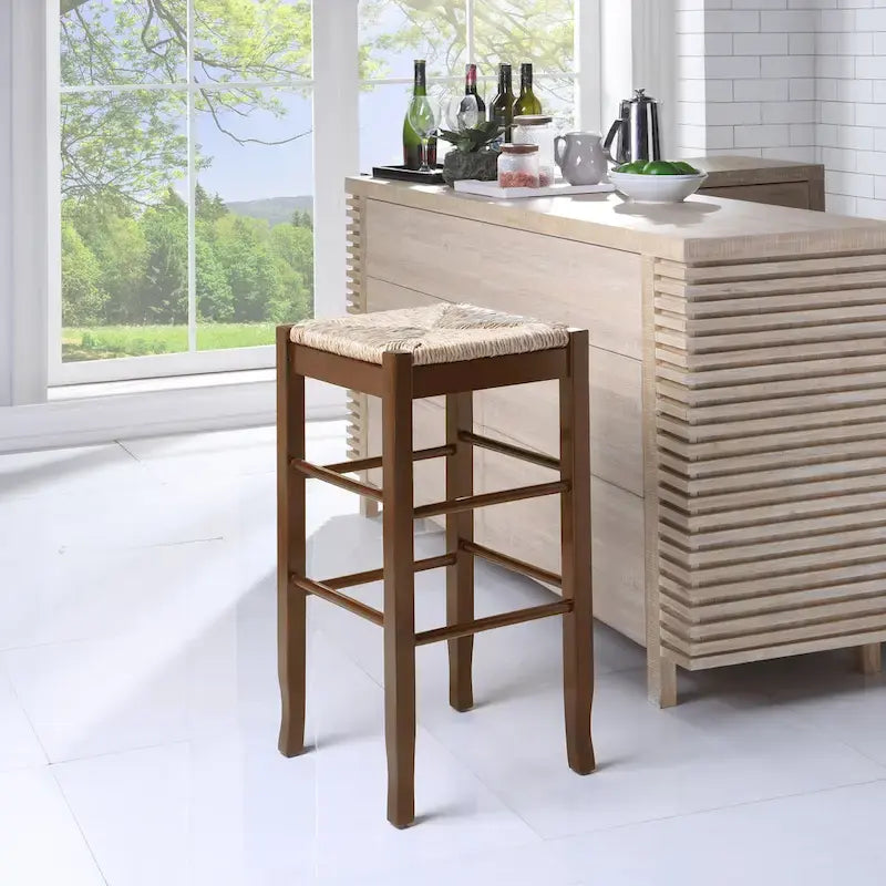 Tabouret de bar carré tressé de 74 cm