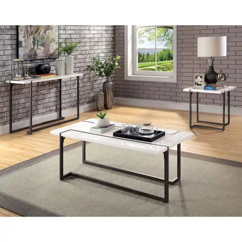 Table basse contemporaine blanche en laque de 119 cm