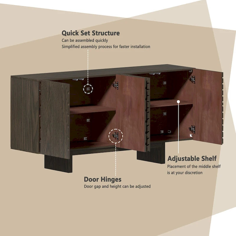 Buffet Bahut à 4 portes en bois du milieu du siècle