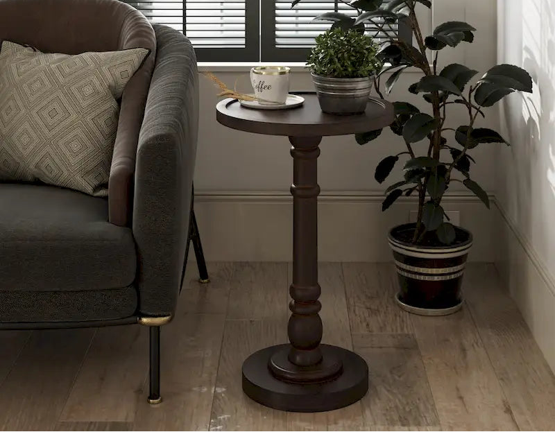 COZAYH Pedestal Small Drinking Table, Farmhouse Tray Top End Table, Distressed Finish, Traditional