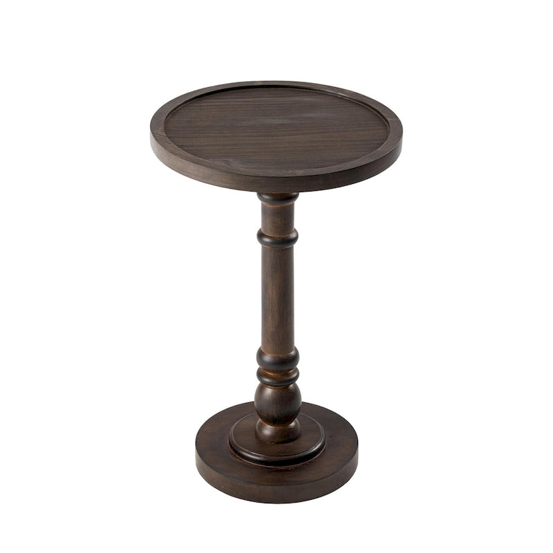 Petite table à boire sur pied, table d'appoint à plateau de style ferme, finition vieillie, traditionnelle