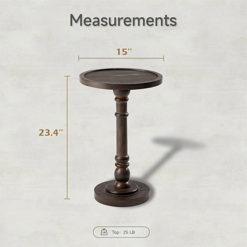 Petite table à boire sur pied, table d'appoint à plateau de style ferme, finition vieillie, traditionnelle