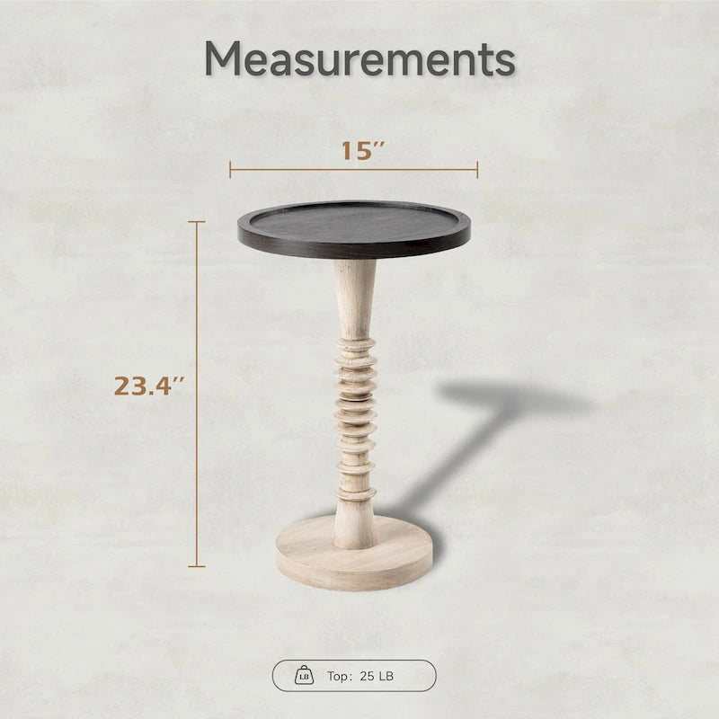 Petite table à boire sur pied, table d'appoint à plateau de style ferme, finition vieillie, traditionnelle