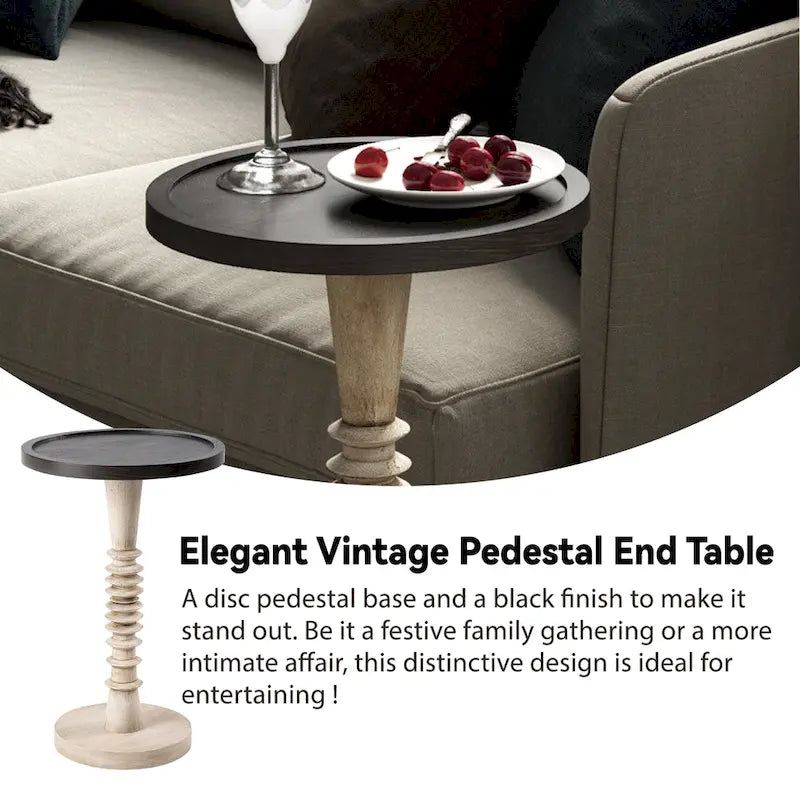 Petite table à boire sur pied, table d'appoint à plateau de style ferme, finition vieillie, traditionnelle