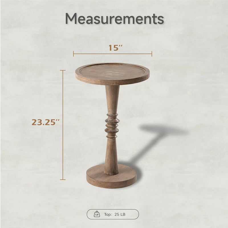 Petite table à boire sur pied, table d'appoint à plateau de style ferme, finition vieillie, traditionnelle