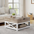 Table basse carrée à plateau relevable de style rustique avec rangement et étagère