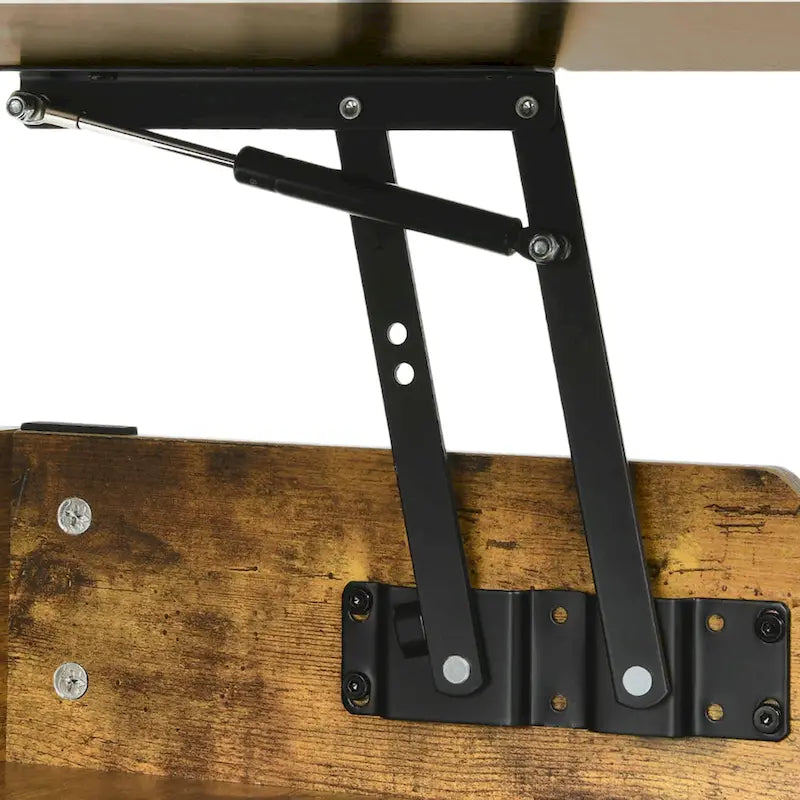 Table basse carrée à plateau relevable de style rustique avec rangement et étagère