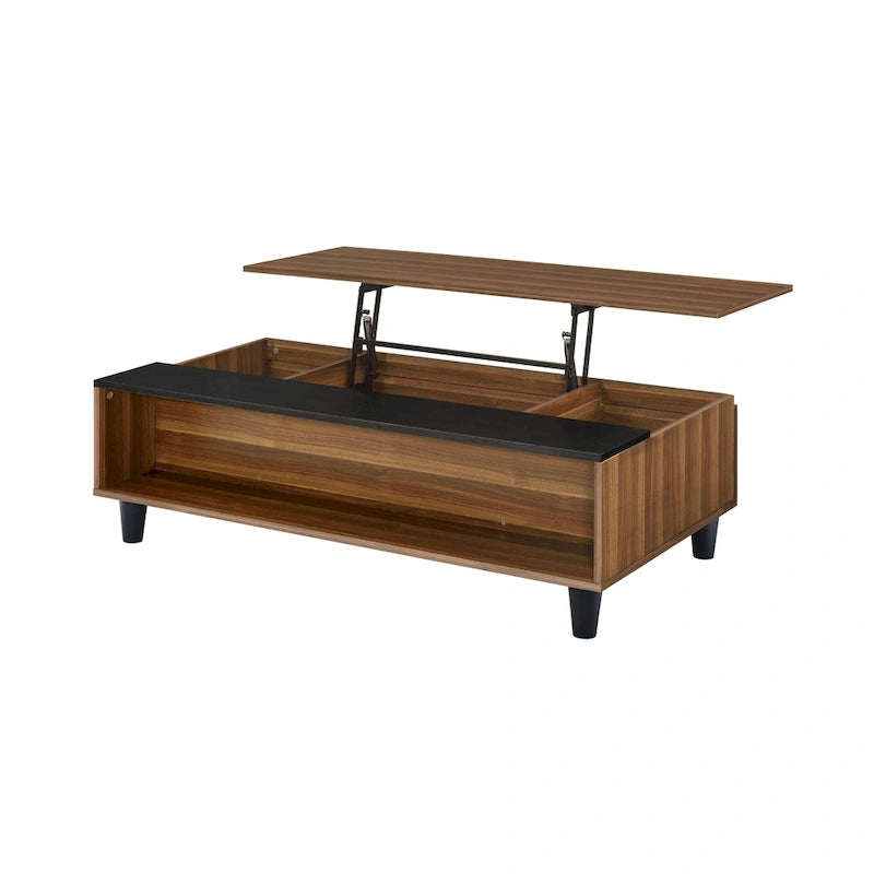 Table basse 47 W avec plateau relevable, noyer et noir