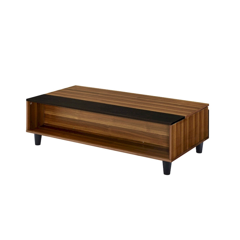Table basse 47 W avec plateau relevable, noyer et noir