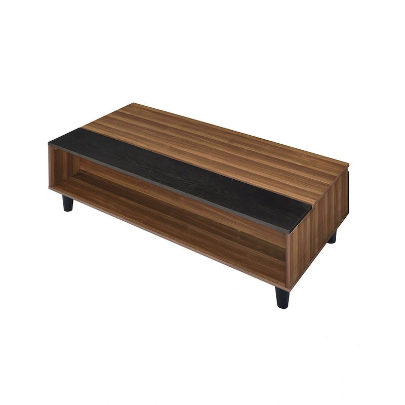 Table basse 47 W avec plateau relevable, noyer et noir