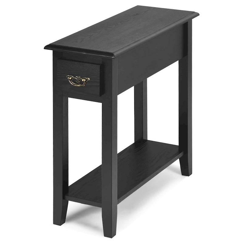 Table d'appoint de canapé à 2 niveaux, table de chevet étroite avec tiroir