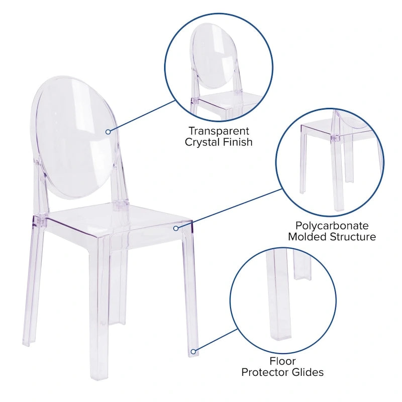 Chaise Dossier Ovale en Cristal Transparent - Chaises de Mariage