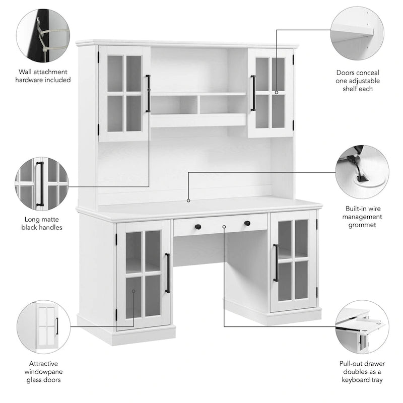 Bureau informatique 60W avec huche et rangement