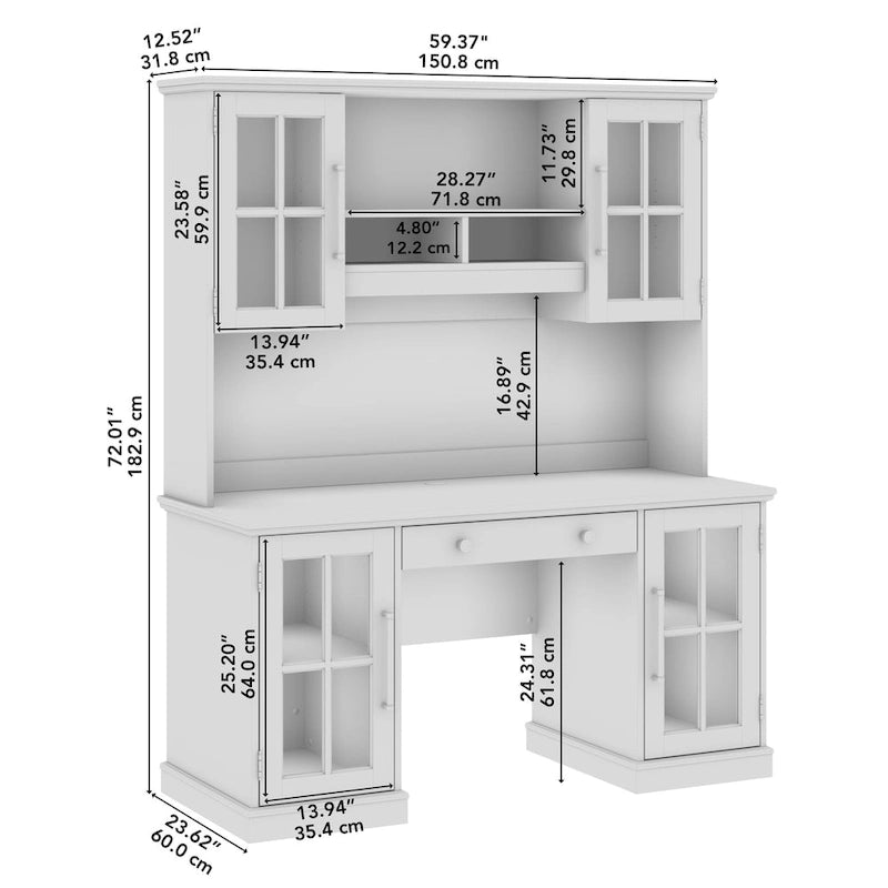 Bureau informatique 60W avec huche et rangement