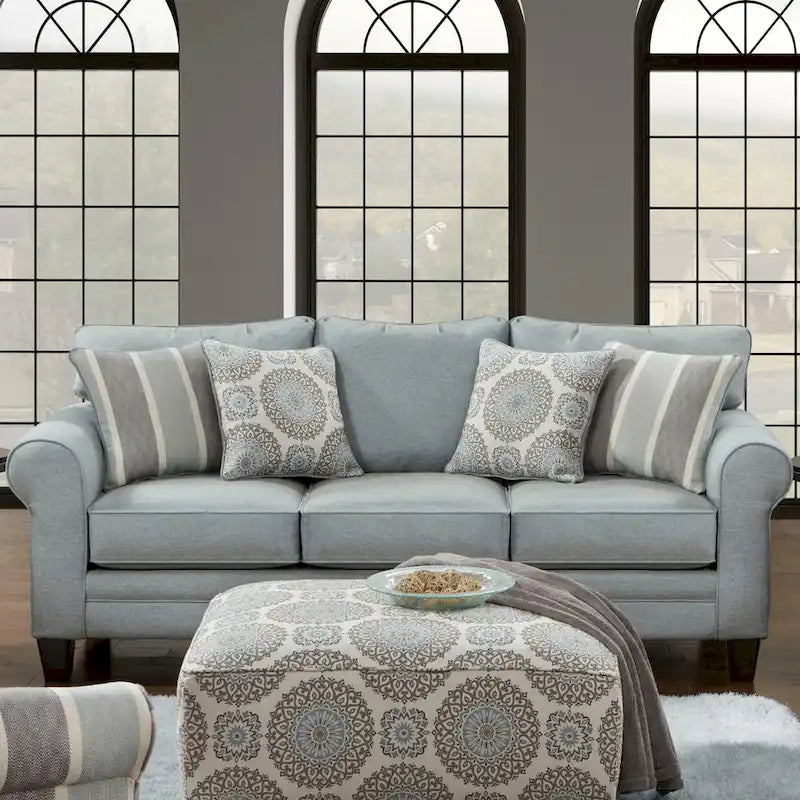 Grande Mist Round Arm Transitional Baby Blue Sofa