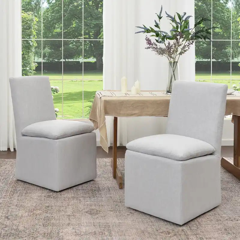 21 Chaises de salle à manger latérales rembourrées en tissu haute performance avec roulettes (lot de 2)