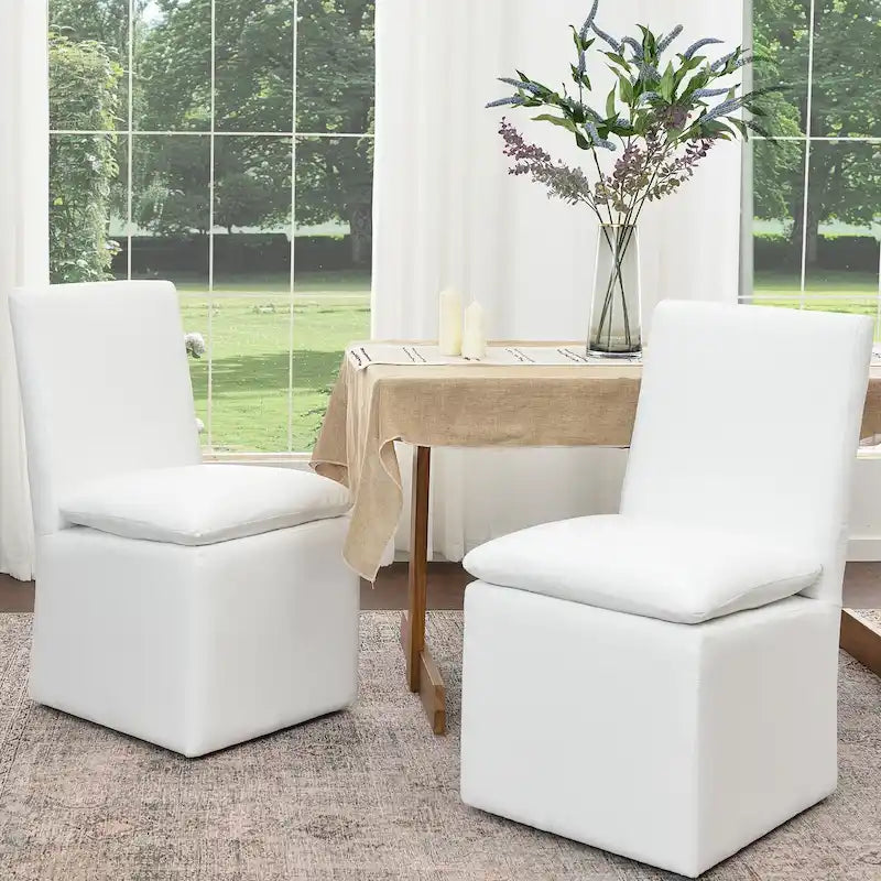 21 Chaises de salle à manger latérales rembourrées en tissu haute performance avec roulettes (lot de 2)