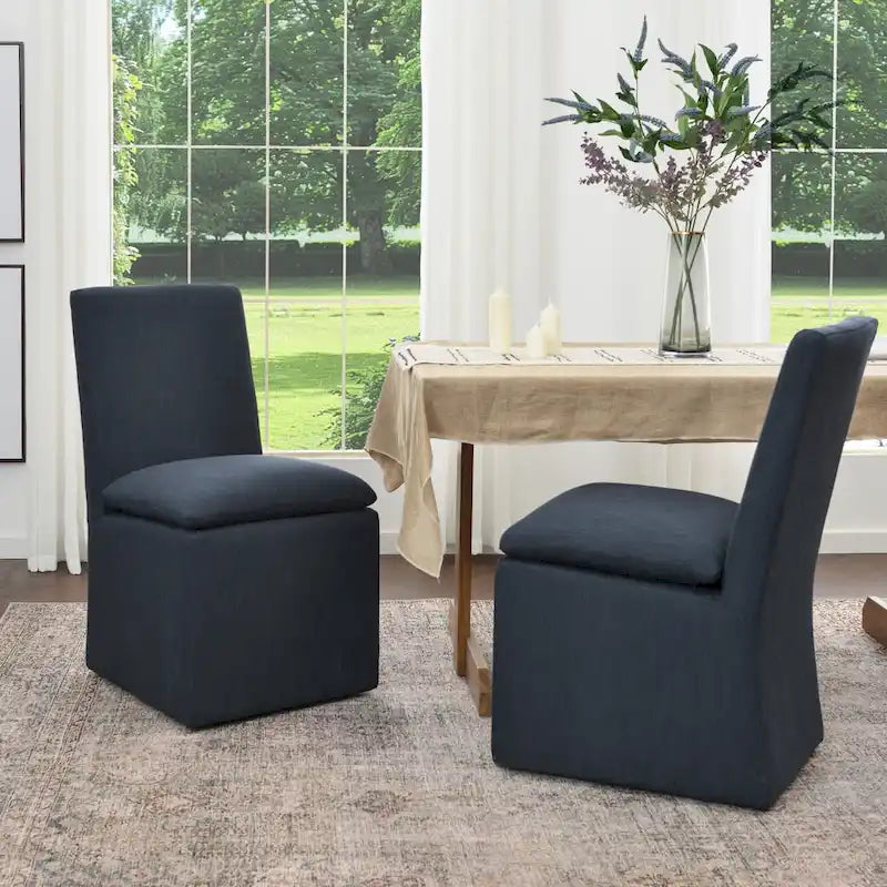 21 Chaises de salle à manger latérales rembourrées en tissu haute performance avec roulettes (lot de 2)