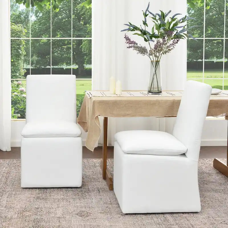 21 Chaises de salle à manger latérales rembourrées en tissu haute performance avec roulettes (lot de 2)