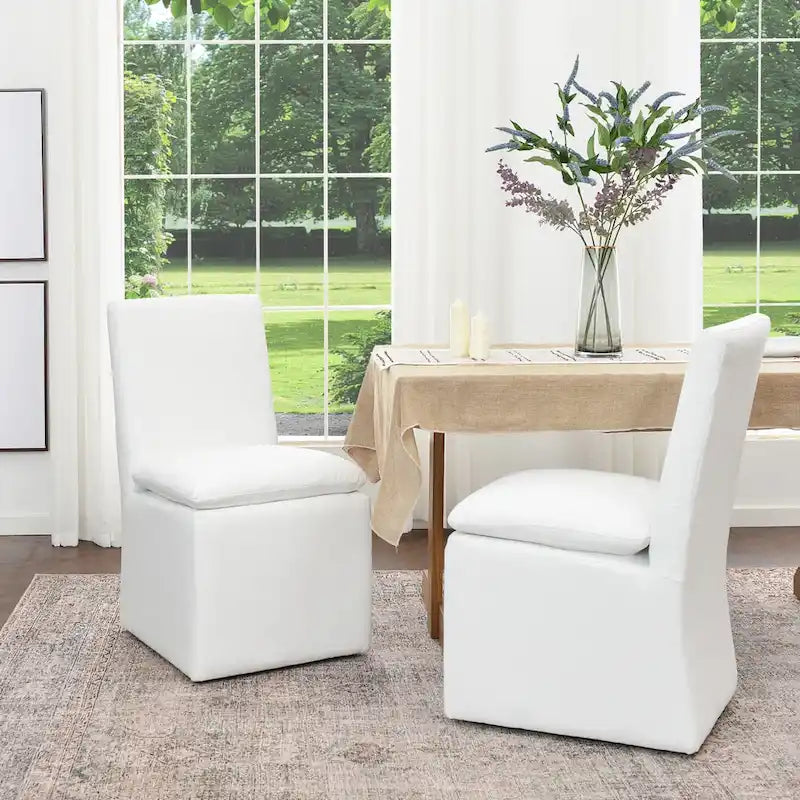 21 Chaises de salle à manger latérales rembourrées en tissu haute performance avec roulettes (lot de 2)