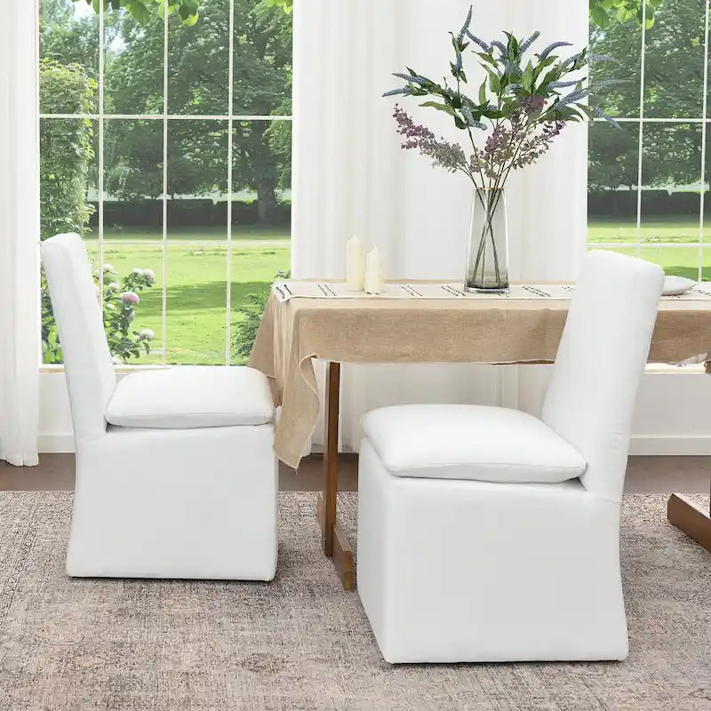 21 Chaises de salle à manger latérales rembourrées en tissu haute performance avec roulettes (lot de 2)